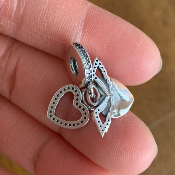 NWOT Heart and Angel Wings Dangle Charm Sterling Silver 915 - Picture 10 of 12